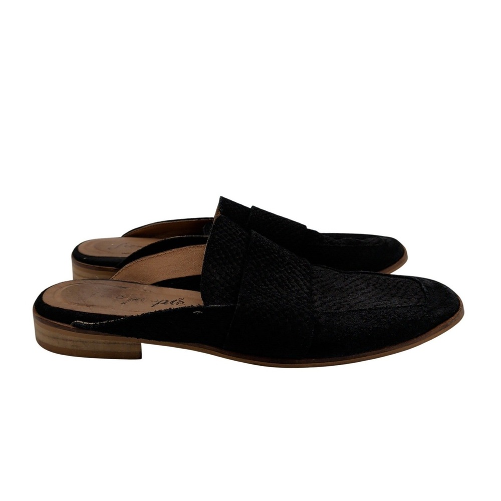 Free People‎ At Ease Black Leather Snakeskin Embossed Loafer Mules EU 37 Womens
